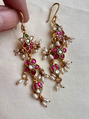 Gold polish kundan and ruby hangings with pearls-Earrings-CI-House of Taamara