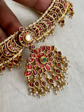 Gold polish kundan and ruby necklace with pearls-Silver Neckpiece-CI-House of Taamara