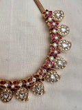 Gold polish kundan and ruby paisley necklace (Made to order)-Silver Neckpiece-CI-House of Taamara