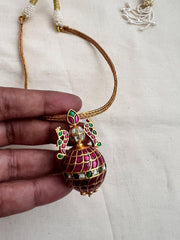 Gold polish kundan and ruby pendant with woven gold chain-Silver Neckpiece-CI-House of Taamara