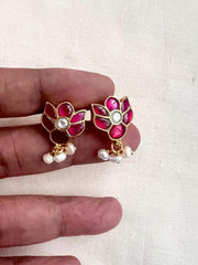 Gold polish kundan and ruby studs-Earrings-CI-House of Taamara