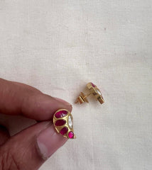 Gold polish kundan and ruby studs-Earrings-CI-House of Taamara