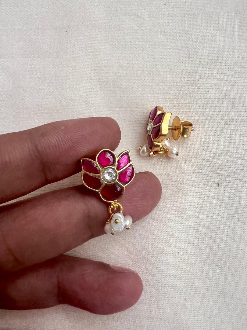 Gold polish kundan and ruby studs-Earrings-CI-House of Taamara