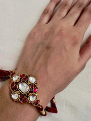 Gold polish kundan and ruby threaded bracelet-Silver Bracelet-CI-House of Taamara