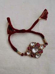 Gold polish kundan and ruby threaded bracelet-Silver Bracelet-CI-House of Taamara