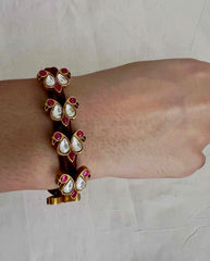 Gold polish kundan and ruby threaded bracelet-Silver Bracelet-CI-House of Taamara
