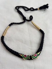 Gold polish kundan birds in black threaded necklace-Silver Neckpiece-CI-House of Taamara