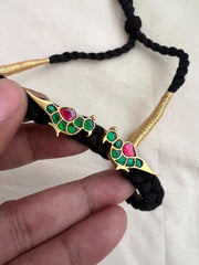 Gold polish kundan birds in black threaded necklace-Silver Neckpiece-CI-House of Taamara