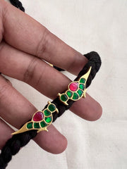 Gold polish kundan birds in black threaded necklace-Silver Neckpiece-CI-House of Taamara