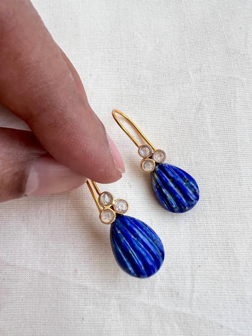 Gold polish kundan & blue lapiz hangings-Earrings-CI-House of Taamara
