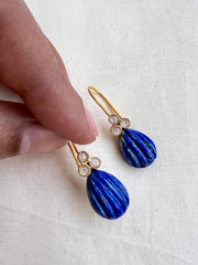 Gold polish kundan & blue lapiz hangings-Earrings-CI-House of Taamara