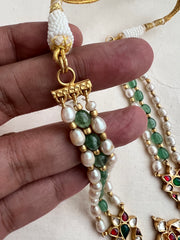 Gold polish kundan choker with pearls and jade beads-Silver Neckpiece-CI-House of Taamara