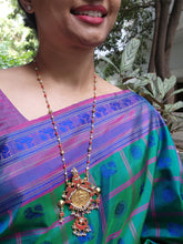 Gold polish kundan & coral pendant chain with pearls and coral beads-Silver Neckpiece-CI-House of Taamara