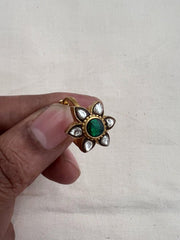 Gold polish kundan & emerald adjustable finger ring-Finger Ring-CI-House of Taamara