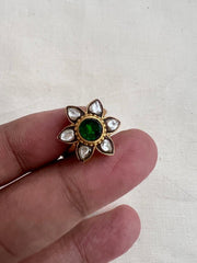 Gold polish kundan & emerald adjustable finger ring-Finger Ring-CI-House of Taamara