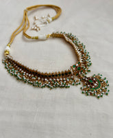 Gold polish kundan & emerald choker with pearls and green onyx beads-Silver Neckpiece-CI-House of Taamara