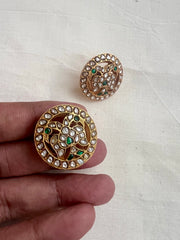 Gold polish kundan & emerald gandaberunda studs-Earrings-CI-House of Taamara