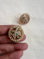 Gold polish kundan & emerald gandaberunda studs-Earrings-CI-House of Taamara