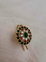 Gold polish kundan & emerald jade billa clip-Silver Neckpiece-CI-House of Taamara