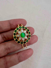 Gold polish kundan & emerald jade billa clip-Silver Neckpiece-CI-House of Taamara