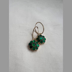 Gold polish kundan & emerald loop earrings-Earrings-CI-House of Taamara