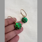 Gold polish kundan & emerald loop earrings-Earrings-CI-House of Taamara