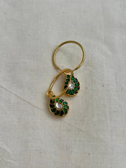 Gold polish kundan & emerald mango loop earrings-Earrings-CI-House of Taamara