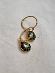 Gold polish kundan & emerald mango loop earrings-Earrings-CI-House of Taamara