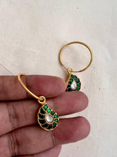 Gold polish kundan & emerald mango loop earrings-Earrings-CI-House of Taamara