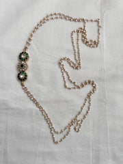 Gold polish kundan & emerald side mope chain with pearls-Silver Neckpiece-CI-House of Taamara
