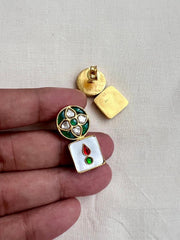 Gold polish kundan & emerald studs with mother of pearls-Earrings-CI-House of Taamara