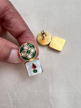 Gold polish kundan & emerald studs with mother of pearls-Earrings-CI-House of Taamara