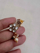 Gold polish kundan flower studs with pearls-Earrings-CI-House of Taamara