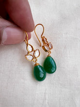 Gold polish kundan & green onyx bead hangings-Earrings-CI-House of Taamara