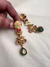 Gold polish kundan inlay hangings with coral stone-Earrings-CI-House of Taamara