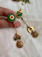 Gold polish kundan inlay work choker with earrings, SET-Silver Neckpiece-CI-House of Taamara