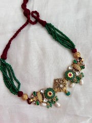 Gold polish kundan inlay work choker with earrings, SET-Silver Neckpiece-CI-House of Taamara