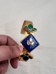 Gold polish kundan inlay work kada on blue lapiz-Silver Bracelet-CI-House of Taamara