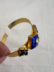 Gold polish kundan inlay work kada on blue lapiz-Silver Bracelet-CI-House of Taamara