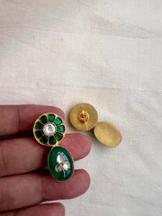 Gold polish kundan inlay work on emerald studs-Earrings-CI-House of Taamara
