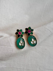 Gold polish kundan inlay work on emerald studs-Earrings-CI-House of Taamara