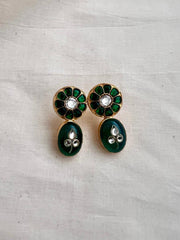 Gold polish kundan inlay work on emerald studs-Earrings-CI-House of Taamara