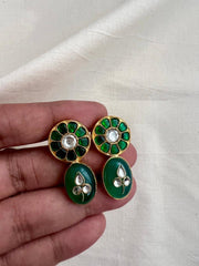 Gold polish kundan inlay work on emerald studs-Earrings-CI-House of Taamara