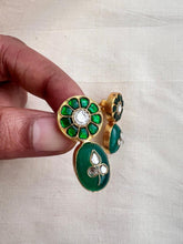 Gold polish kundan inlay work on emerald studs-Earrings-CI-House of Taamara