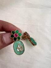 Gold polish kundan inlay work on emerald studs-Earrings-CI-House of Taamara
