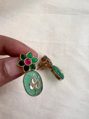 Gold polish kundan inlay work on emerald studs-Earrings-CI-House of Taamara