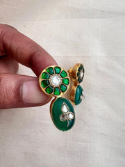 Gold polish kundan inlay work on emerald studs-Earrings-CI-House of Taamara