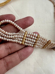 Gold polish kundan inlay work on jade with pearls choker-Silver Neckpiece-CI-House of Taamara