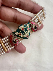 Gold polish kundan inlay work on jade with pearls choker-Silver Neckpiece-CI-House of Taamara