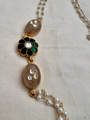 Gold polish kundan inlay work side mope long pearls chain-Silver Neckpiece-CI-House of Taamara